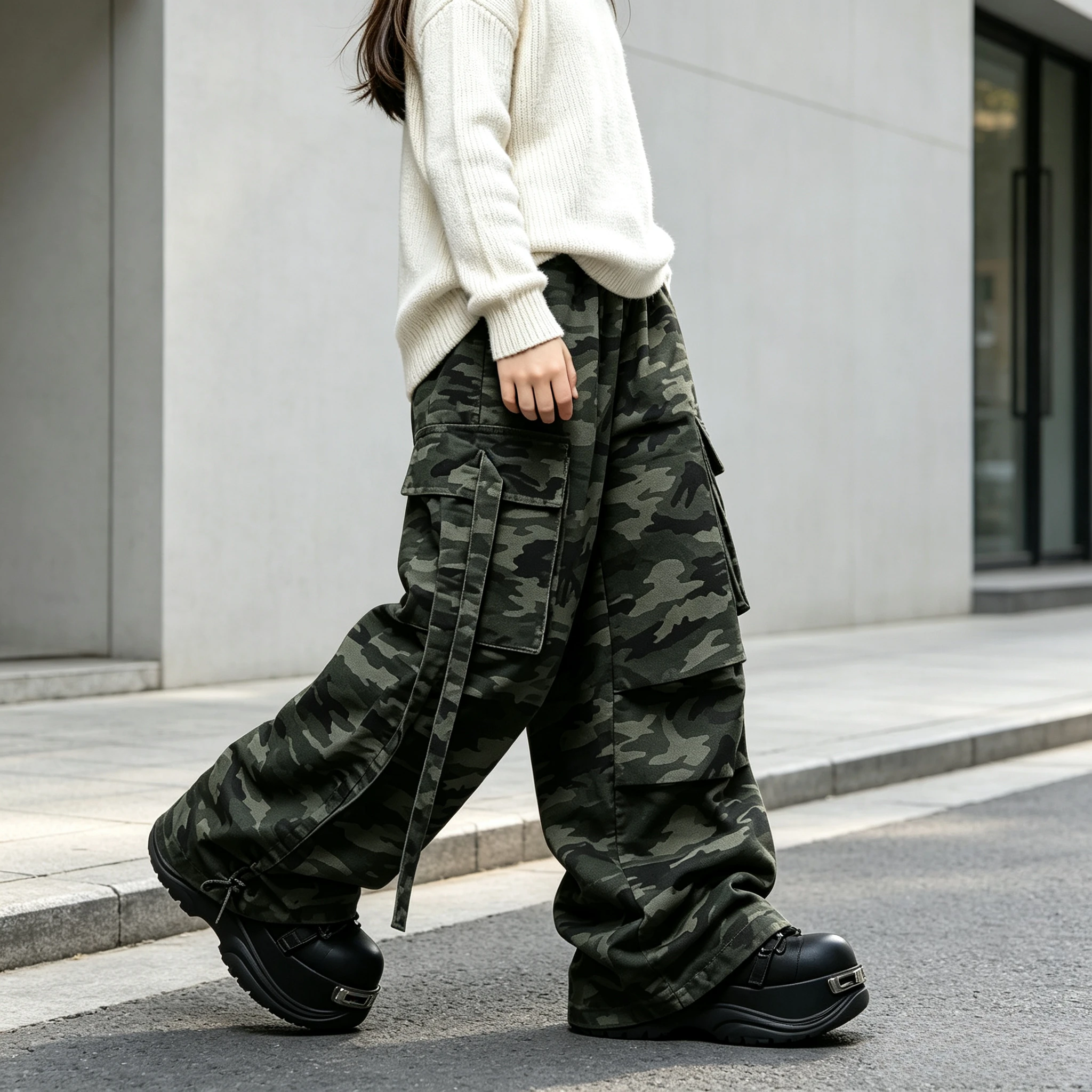 Kids Camo Cargo Pants Teen Boys Girls Loose Wide Leg Trousers Big Pockets Hip Hop Streetwear Children Autumn Casual Sweatpants