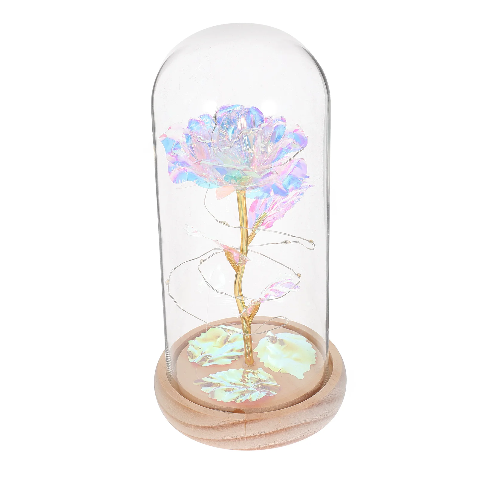 

Artificial Rose Decoration Romantic Preserved Flower Glass Dome White Color Tabletop nament Valentine Adornment Wedding