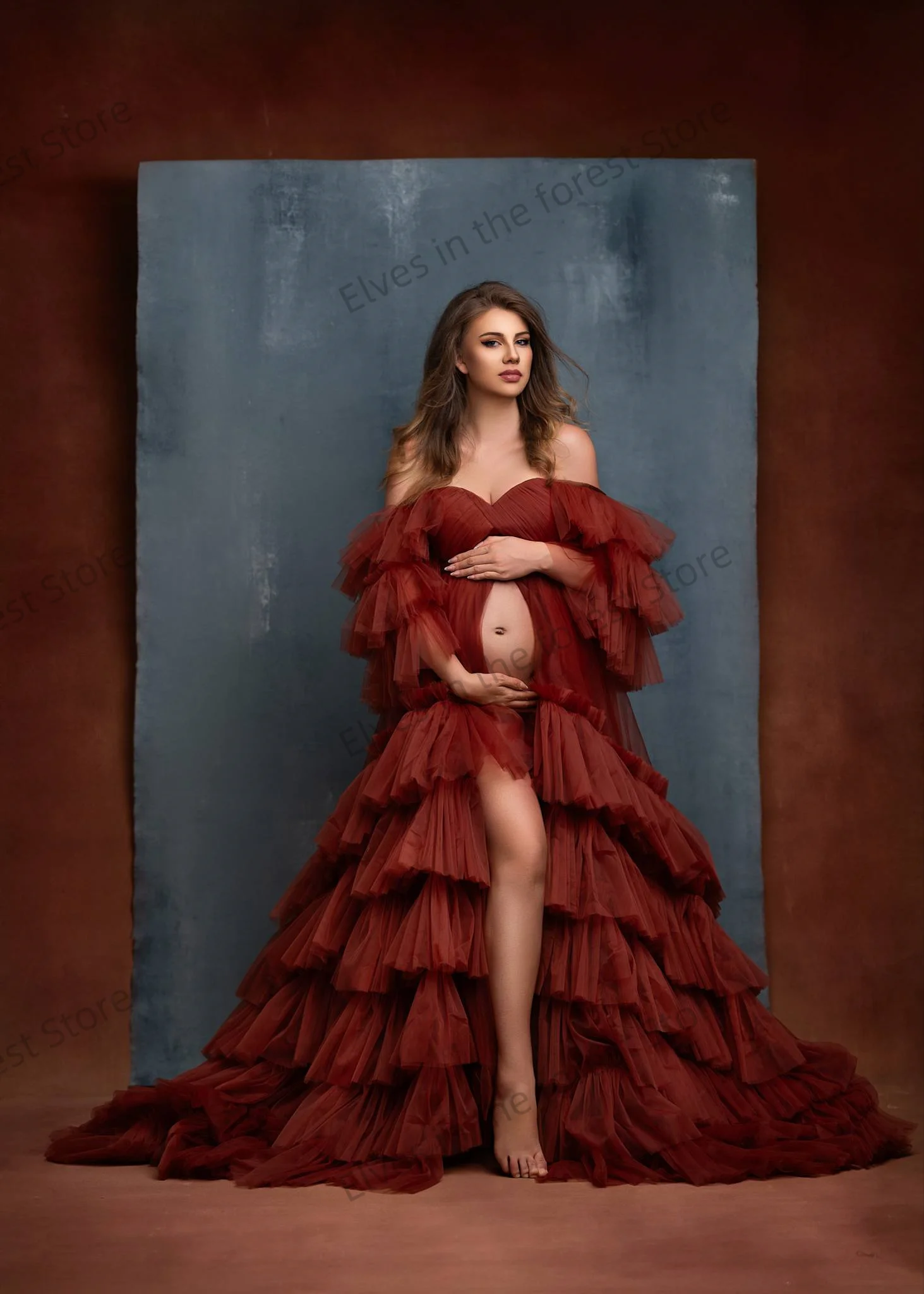 Preciosos batas de maternidad escalonadas para fotografía, batas de mujer embarazada con hombros descubiertos, vestidos de fiesta de noche personalizados