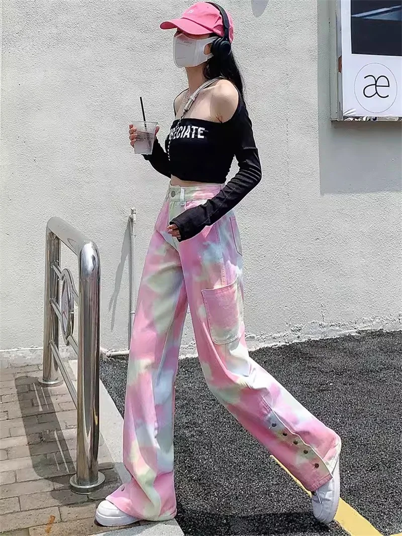 Dopamine Wearing Wide Legged Jeans for Women Spring/Summer 2024 New Design Sense High Waist Slimming Loose Straight Leg Pants WF