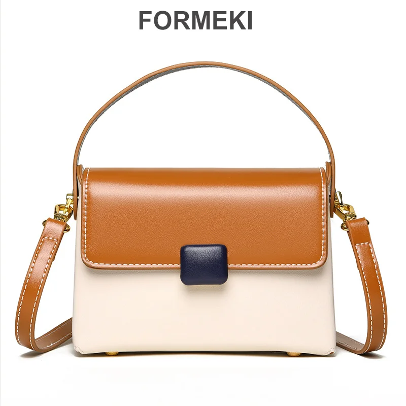 

Formeki Real Leather Bag Women 2023 Mixed Color Ins Fashion Vintage Crossbody Bag Office Lady Female Handbag