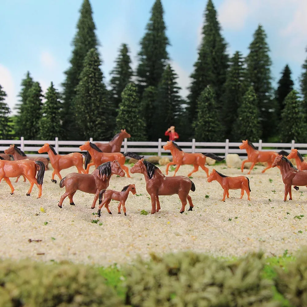 AN8702 30pcs HO Scale 1:87 Well Painted Model Brown Horse Scenery Landscape Layout Farm Animals