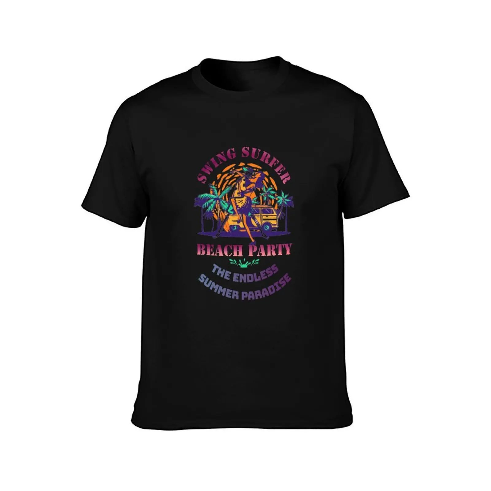 Swing surfer Beach party T-Shirt, Summer Casual Cotton Tee, Oversized Streetwear Tops, Vintage Graphic Print, Unisex Men Women