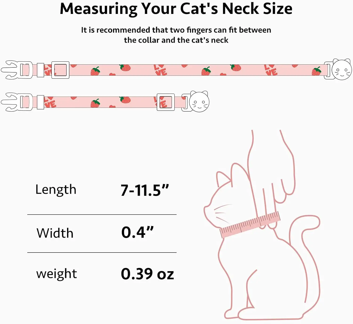 2er-Pack Baumwoll-Katzenhalsbänder Rosa Erdbeere Weißes Herz Niedliches Kätzchenhalsband – Detail 5