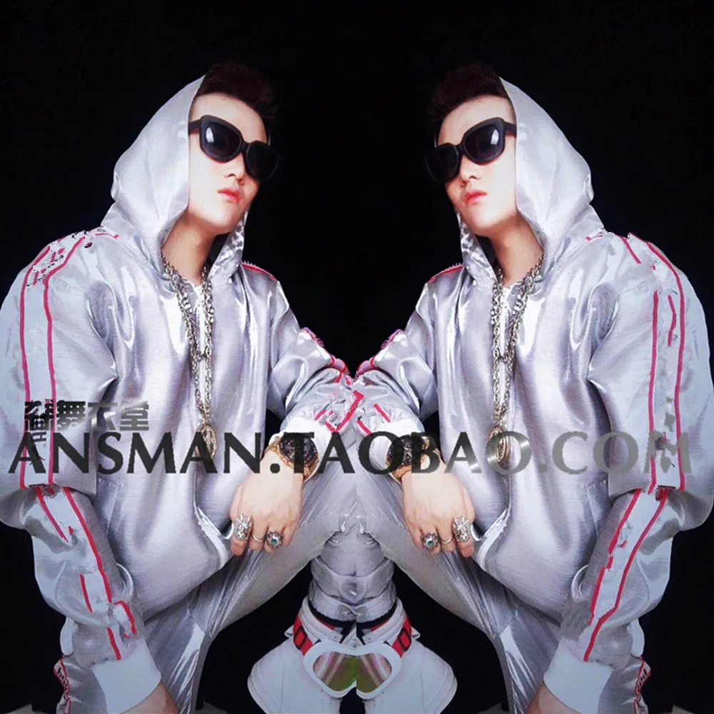 Nowy klub nocny Bar piosenkarz DJ Fantasy srebrno-biały Hip Hop modny komplet garniturów baseballowych dla mężczyzn odzież rekreacyjna