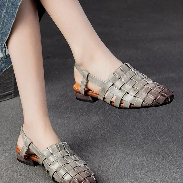 Spain Glas Handmade Breathable Leather Sandals Women's Pointed Toe Top Layer Cowhide Slip-On Casual Shoes Summer 2026