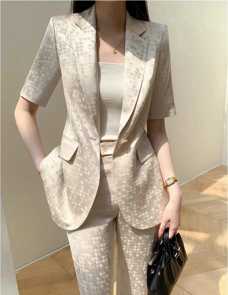 new spring summer office lady fashion casual plus size brand female women short sleeve coat pants sets suits clothing