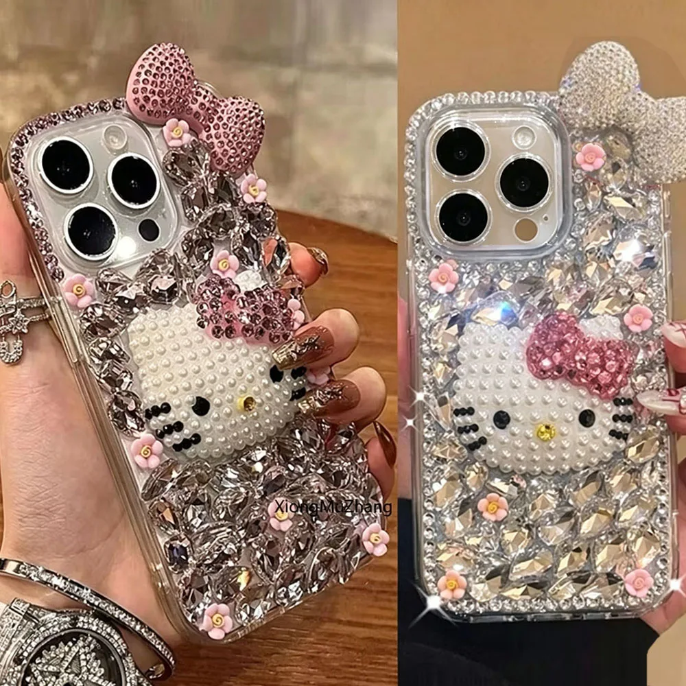 Hello Kitty Strass-Schleife, luxuriöse Glitzerhülle für One Plus 15 13 13T 13R 13S 12 12R 11 11R 10Pro 10T 9 Pro 8 8T 7 Pro 6 5 3 – Detail 1