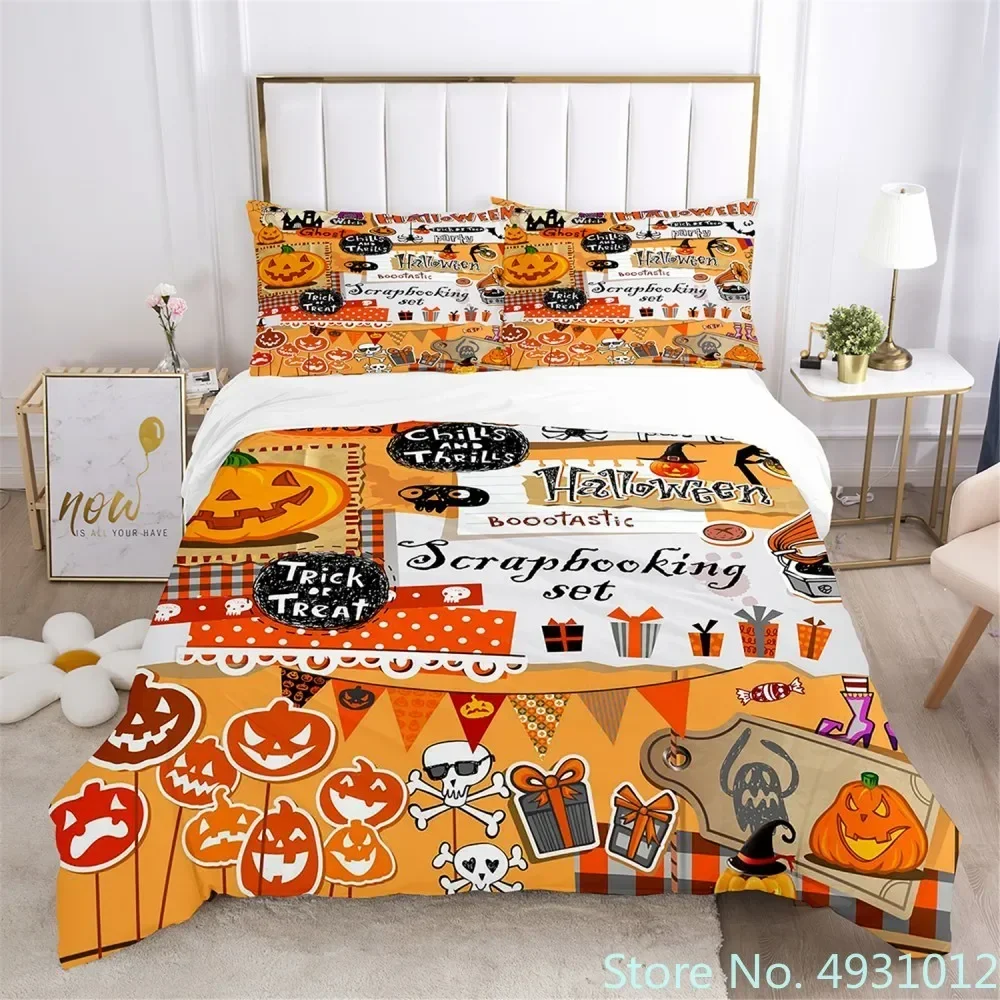 Cozy Bedding Set with Pumpkin Ghost Halloween 3D Print Duvet Cover for Child Kids Teens Adult Home Textile Quilt Cover