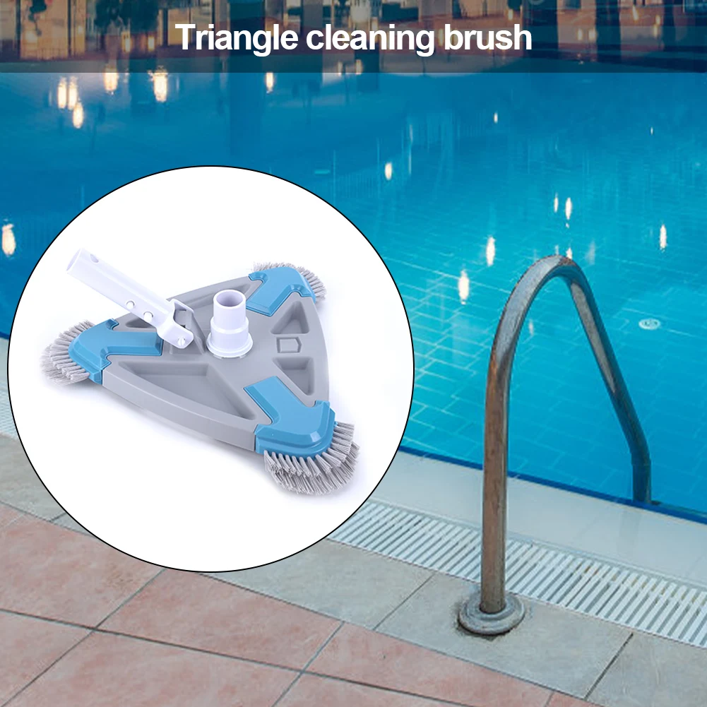 Pool Vacuum Head Triangle Shape Pond Cleaning Brush with Side Brush Suction Head Brush Cleaner Swimming Pool Cleaning Tool