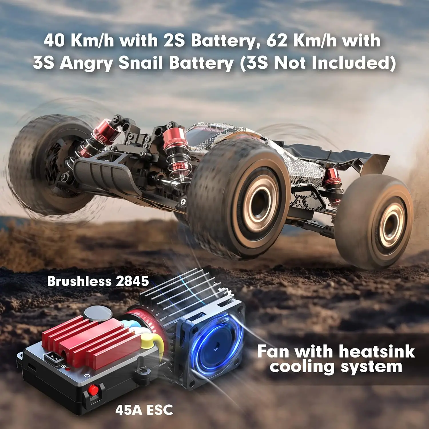 1/16 Scale RTR Brushless RC Buggy for Adults, 4WD High Speed Racing Truck up to 38 mph, Ready to Run with 2S 2000 mAh Battery for RC Basher
