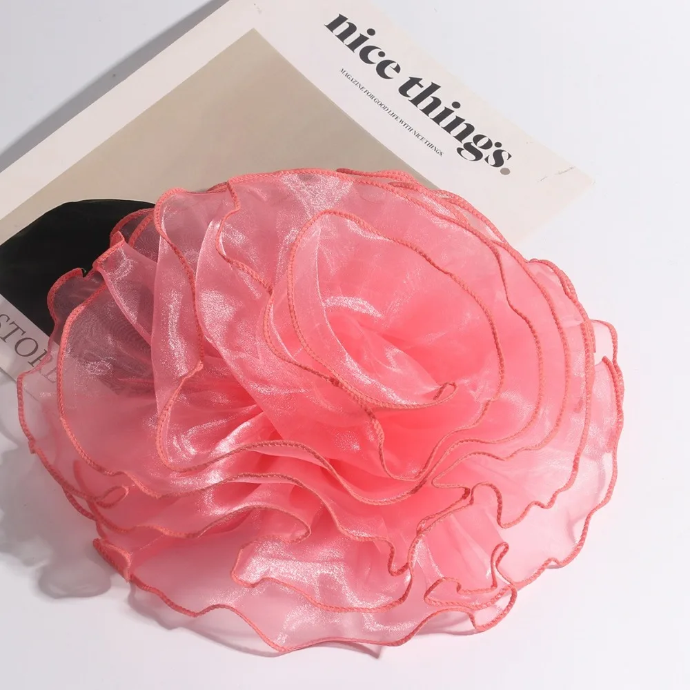 Fashion 28cm Fabric Flower Brooch Lace Exaggerated Clothing Patch Clip Large Handmade 3D Corsage Clothes Decoration