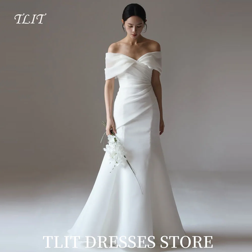 

TLIT Elegant White Mermaid Wedding Dress Off the Shouldre Prom Gowns Korea Bridal Dress Photos Shoot Customized Corset Back Gown