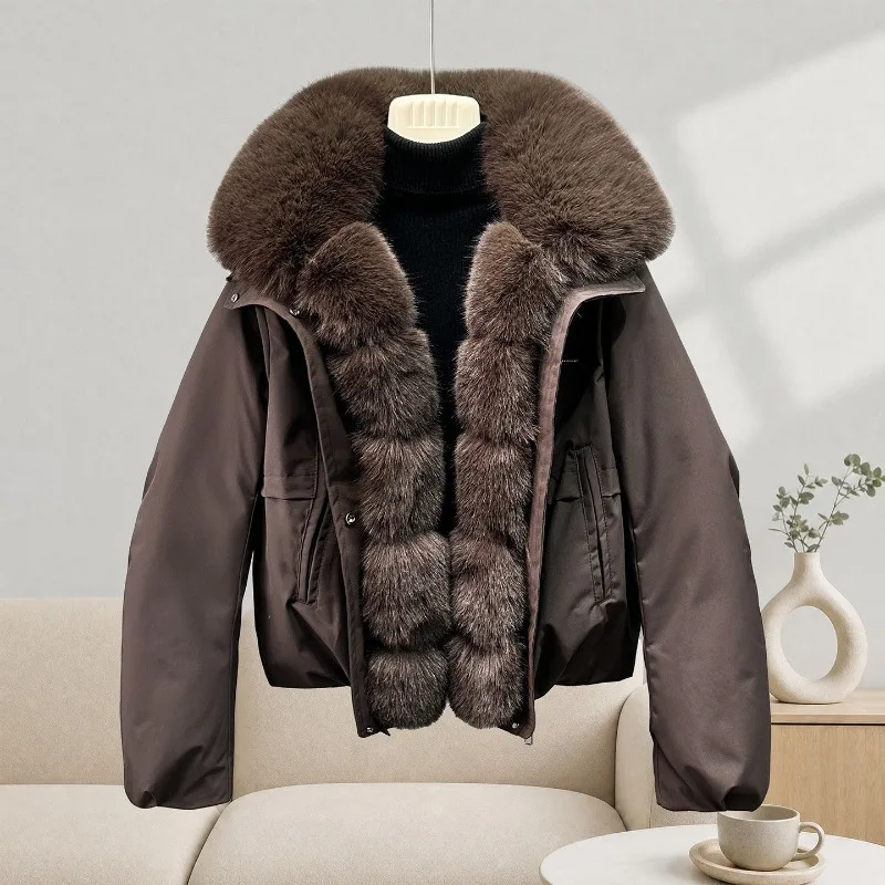 Large Fur Collar Lapel Cotton-padded Clothes Women's Short Loose Multi-colored Goods Silhouette Small Man To Keep Warm in Winter