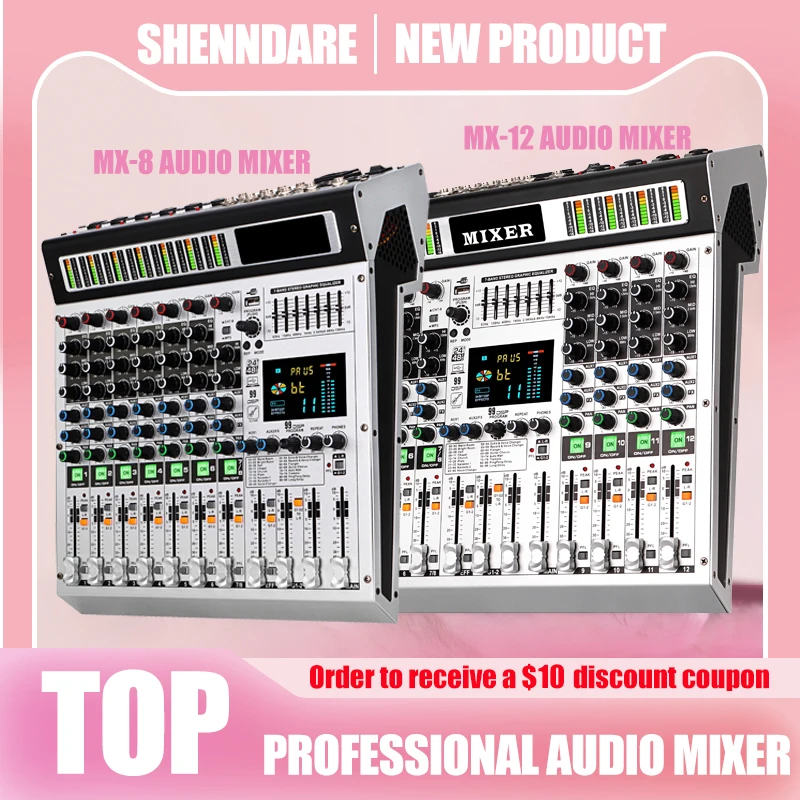 MX12 12-Kanal-Mixer Professionelles Audiomischung 99 DSP digitale Effekte Audiokonsolenmixer DJ Audio-Mischkonsole für Audiobühne