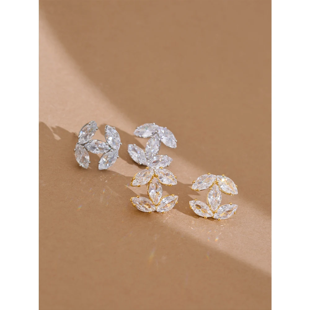 Mchic Wholesale Cubic Zirconia Chic Shiny Fashion Flower Stud Earrings for Women Allergy Prevention Exqusite Jewelry