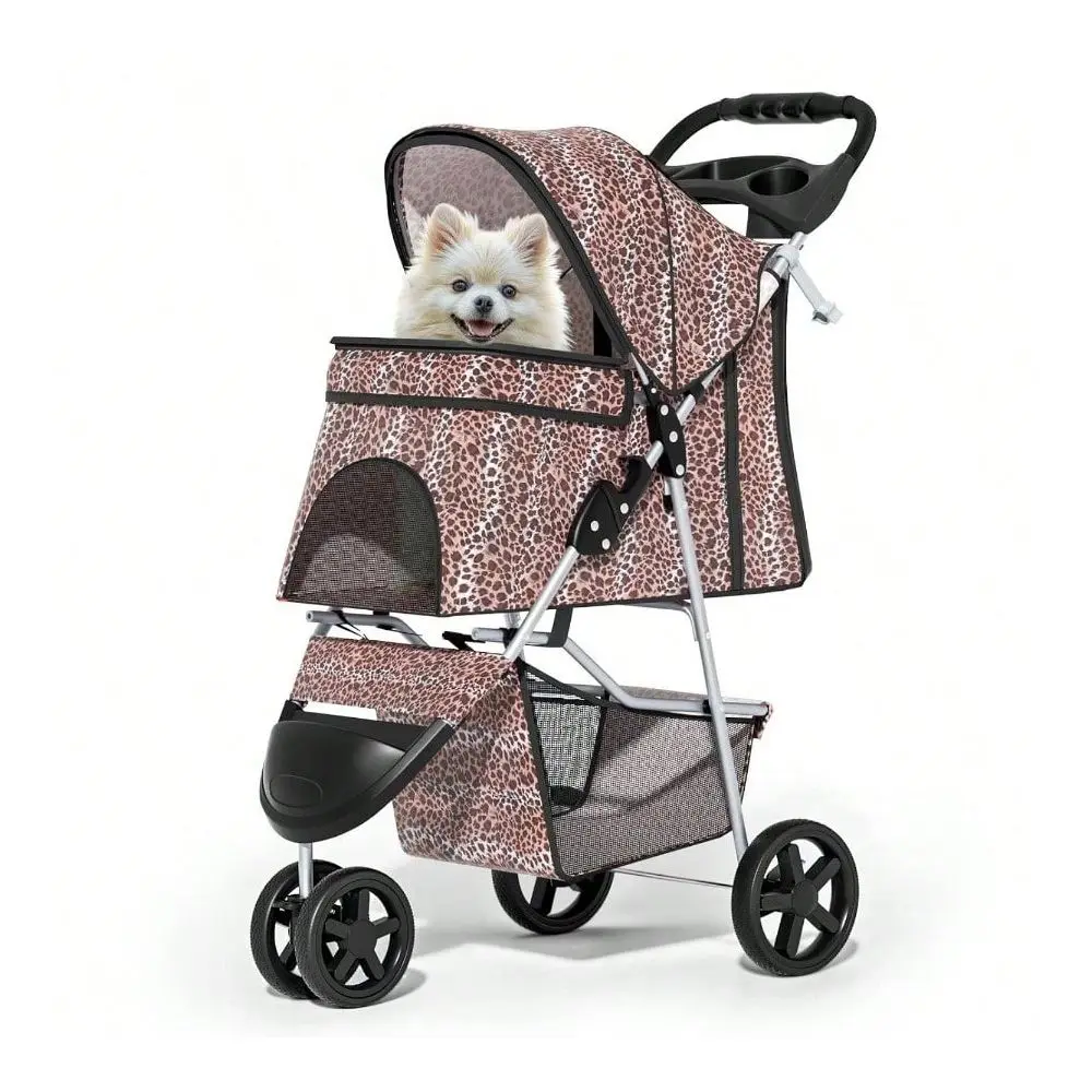 

Dog Strollers Small Dogs With Weather Cover, 3 Wheels Pet Strolling Cart Dogs And Cats With Storage Basket And Cup Holder, Brea