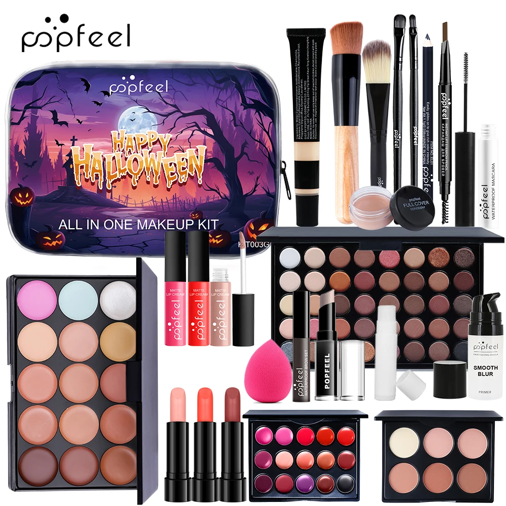 POPFEEL Set trucco Halloween - Kit cosmetico completo con ombretto, rossetto e tavolozza correttore - Perfetto per regali festivi