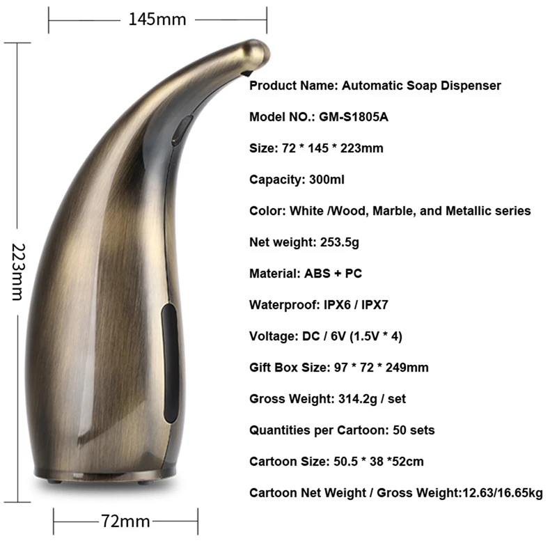 Dispensador automático de jabón ABXF-300Ml, dispensador de jabón sin contacto, dispensador de jabón de platos manos libres para cocina, baño, Hotel