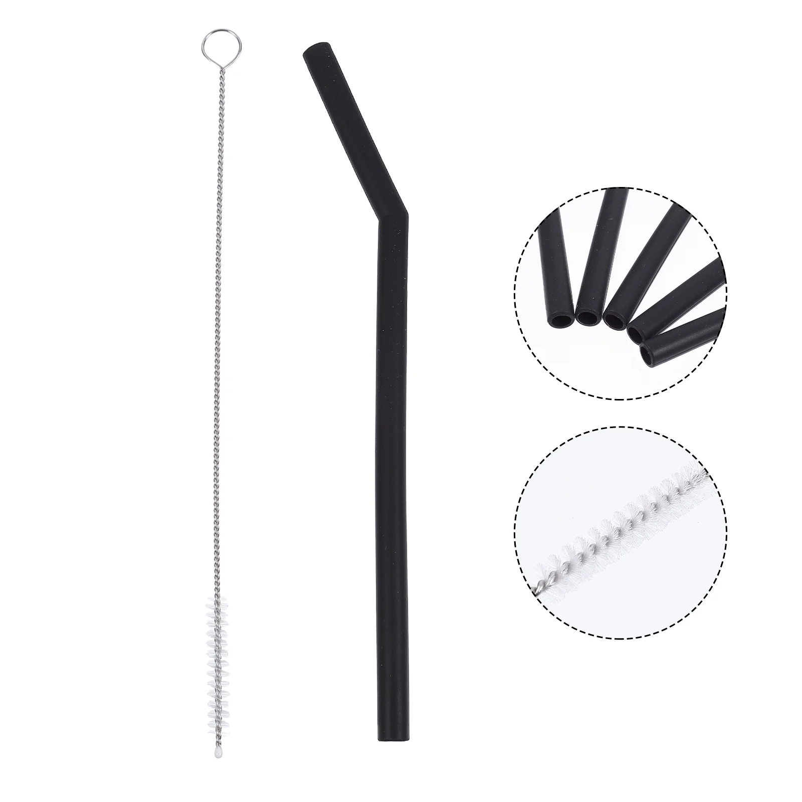 

16 Pcs Black Silicone Straw Reusable Juice Straws Shot Cleaning Brush Stylish Coffee Milk Tea Folding Silica Gel for Useful