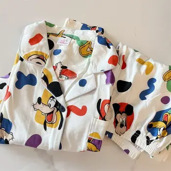 Yeni Disney anime Daisy Mickey yeni sonbahar okula dönüş yüksek değerli ekose tatlı baskılı pijama uzun kollu ev kıyafetleri seti hediye