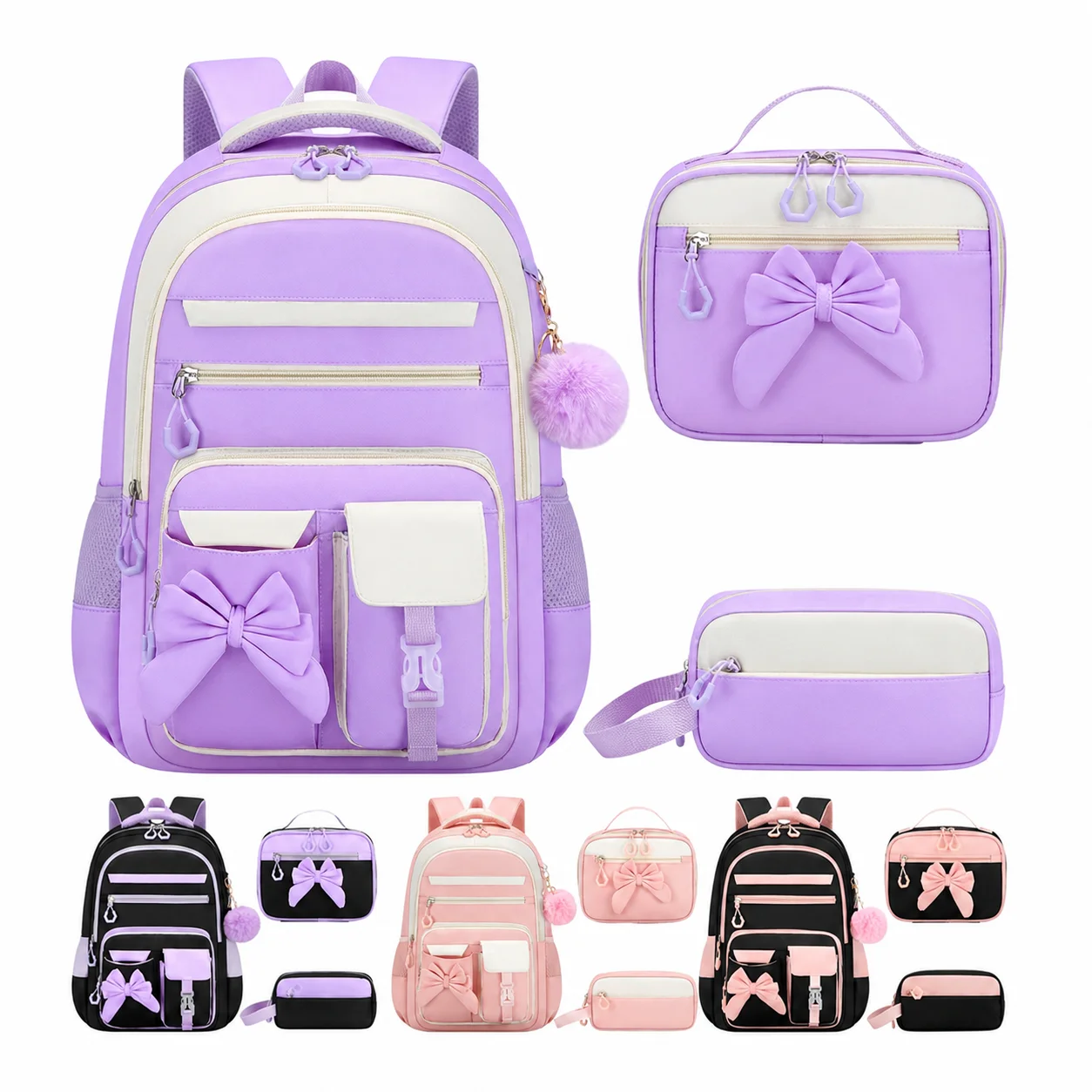 Insulated Lunch Bag Polyester Girls School Bag Set Large Capacity Backpack Large Capacity Color Block Backpack For Travel Middle