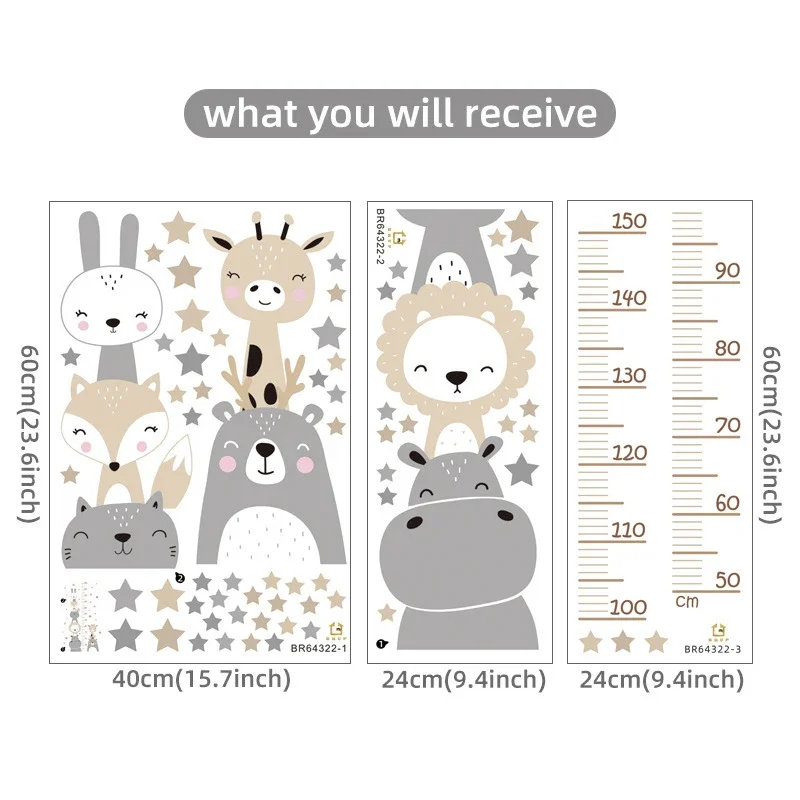 Baby Cute Smiling Face Small Animal Height Stickers Cartoon Self Adhesive Wall Stickers Children's Room Decoration Stickers
