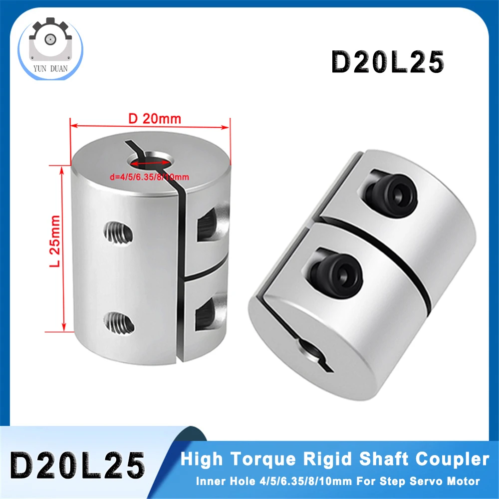 Acoplador rígido d20l25 de alto torque, liga de alumínio, parafuso de chumbo, acoplamento 4/5/6/6.35/8/10mm para servo motor de passo, peça de impressora 3d cnc
