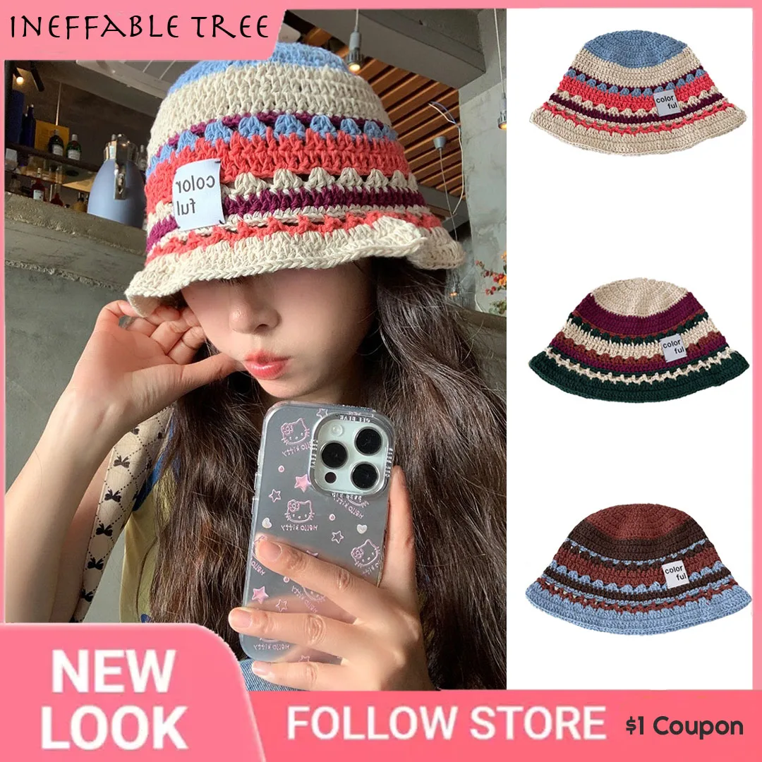 

Japanese Crochet Flower Bucket Hats for Women Handmade Knitted Fishermen Floppy Panama Caps Foldable Sunscreen Hat Femme Sun Bob