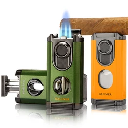 GALINER Metal Lighter Windproof Butane Gas Torch Cigar Lighter With V Cutter Cigar Scissors Gift Box Packaging