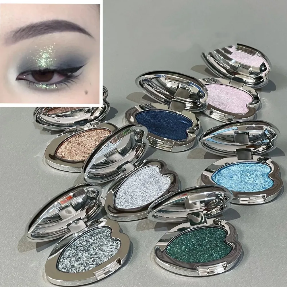 Paleta Cieni do Powiek Perłowo-Niebieska Metaliczna Punk Smoky Purple Mashed Potato Wodoodporny Brokatowy Cień do Powiek w Kształcie Serca