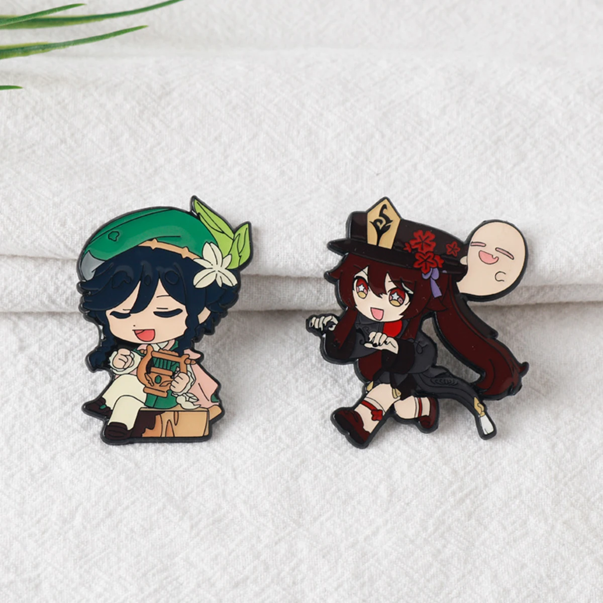 2Pcs/Set Game Genshin Character Enamel Brooch Cute Cartoon Lapel Pin Backpack Hat Metal Badges Cosplay Jewelry Accessories Gifts
