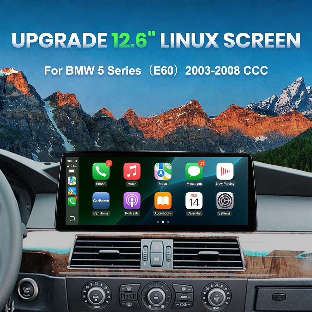 Wireless CarPlay Android Auto Multimedia 12.6 inch Ultra Wide Linux Screen For BMW 5 Series E60 2003-2008 CCC 2008-2010 CIC