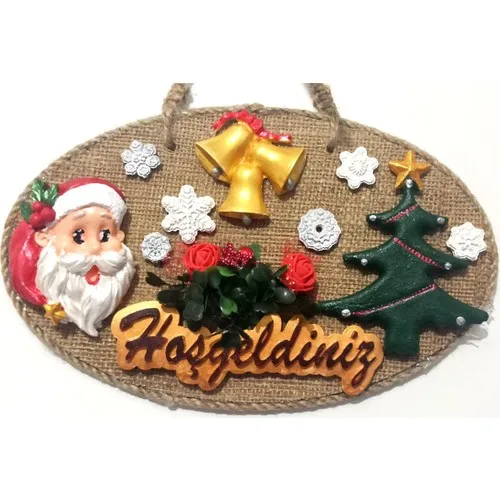 Pine Tree, Santa Claus and Welcome Written Handmade Christmas Door Ornament