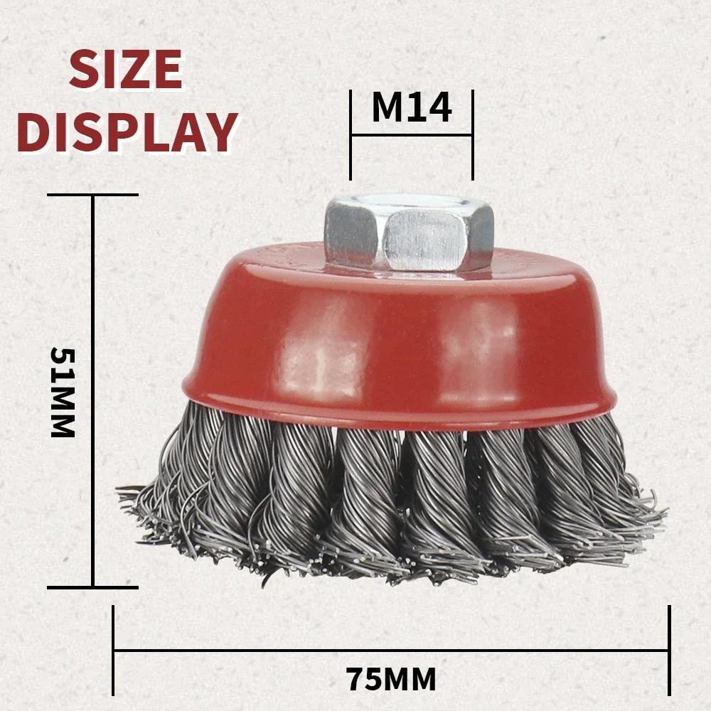 3inch M14 Threaded Twisted Steel Wire Wheel Cup Brush for Angle Grinder Paint Removal Deburring Strong Rotary Twist Knot