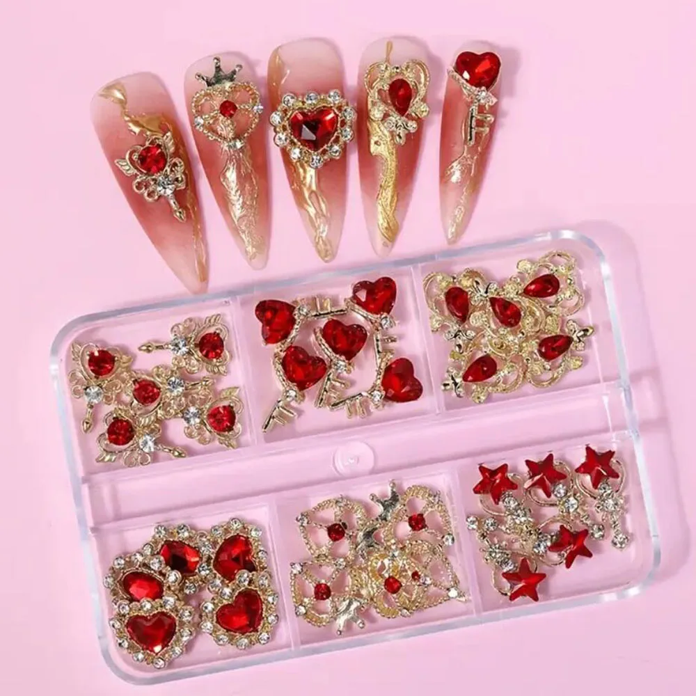 

30Pcs Mixed Style 3D Red Crystal Magic Wand Diamond Nail Rhinestones Heart Gems Jewelry Nail Charms Nail Art Decorations Accesso