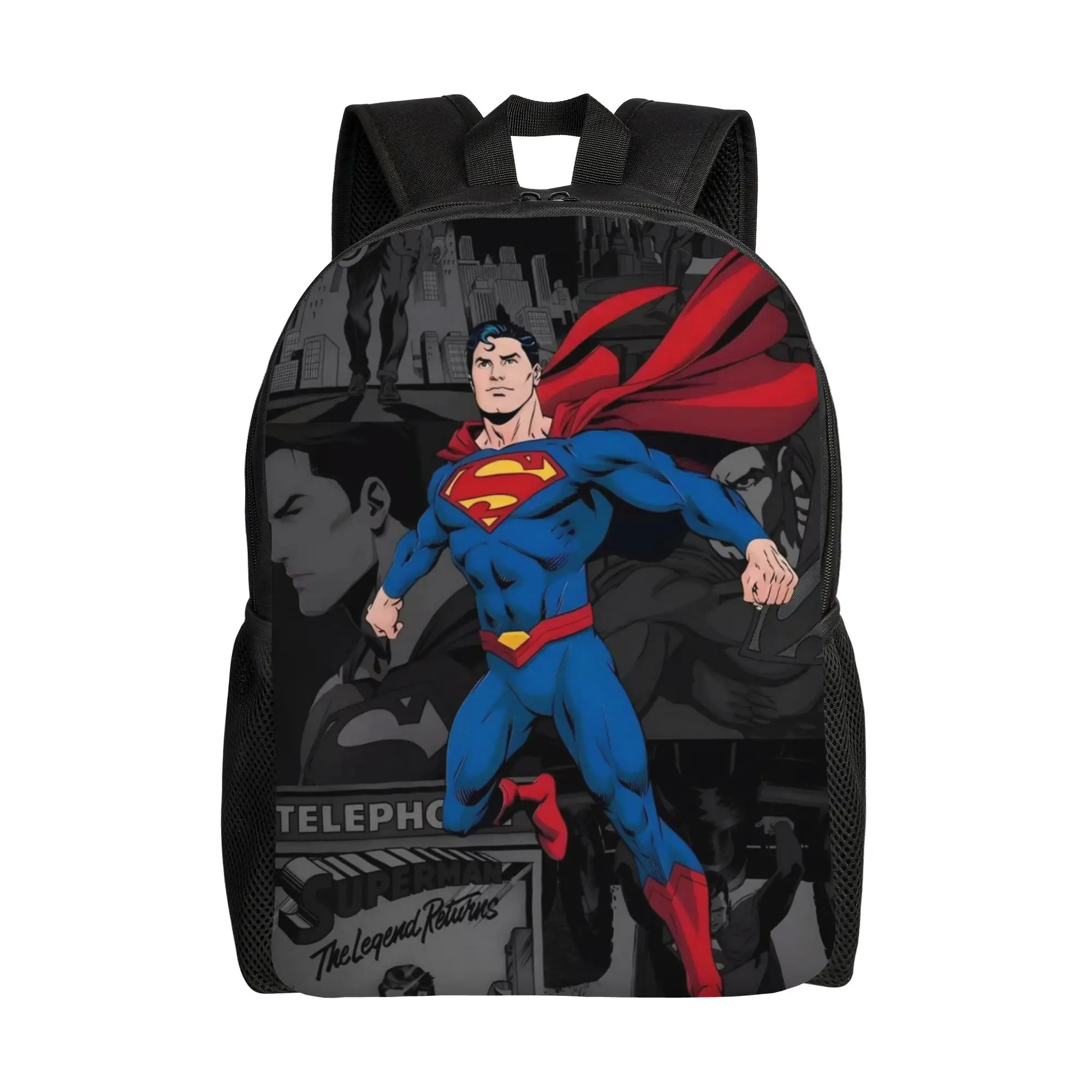 College Bag Back to school season Superman Flying Comic Strip Black White  Super Quality Backpack