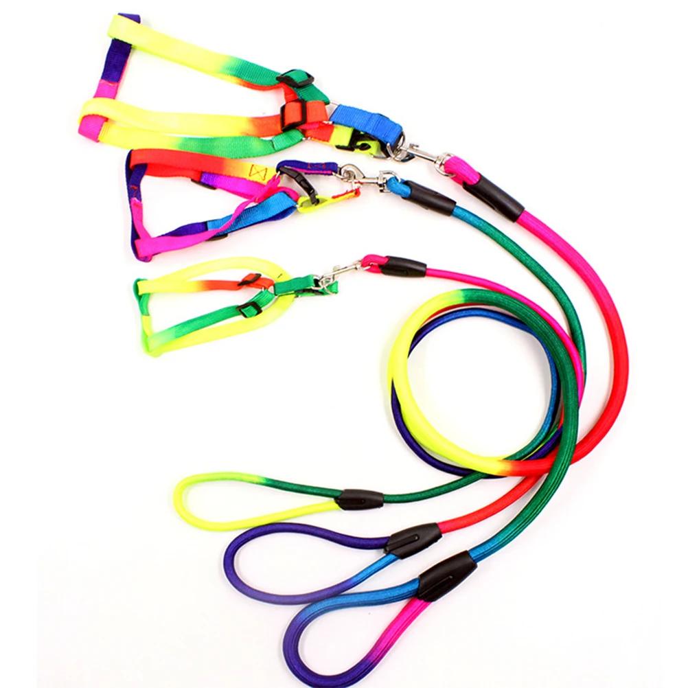 

Dogs Collar Lead Rainbow Color Adjustable Puppy Harness Chest Strap Pet Traction Rope Dog Supplies Size S Dog Leash