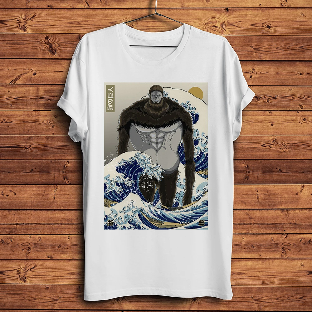 Ukiyoe Great Wave AOT Beast Titan Kemono no kyojin Funny Anime Tshirt Men New White Casual Short T Shirt Unisex Streetwear Tee