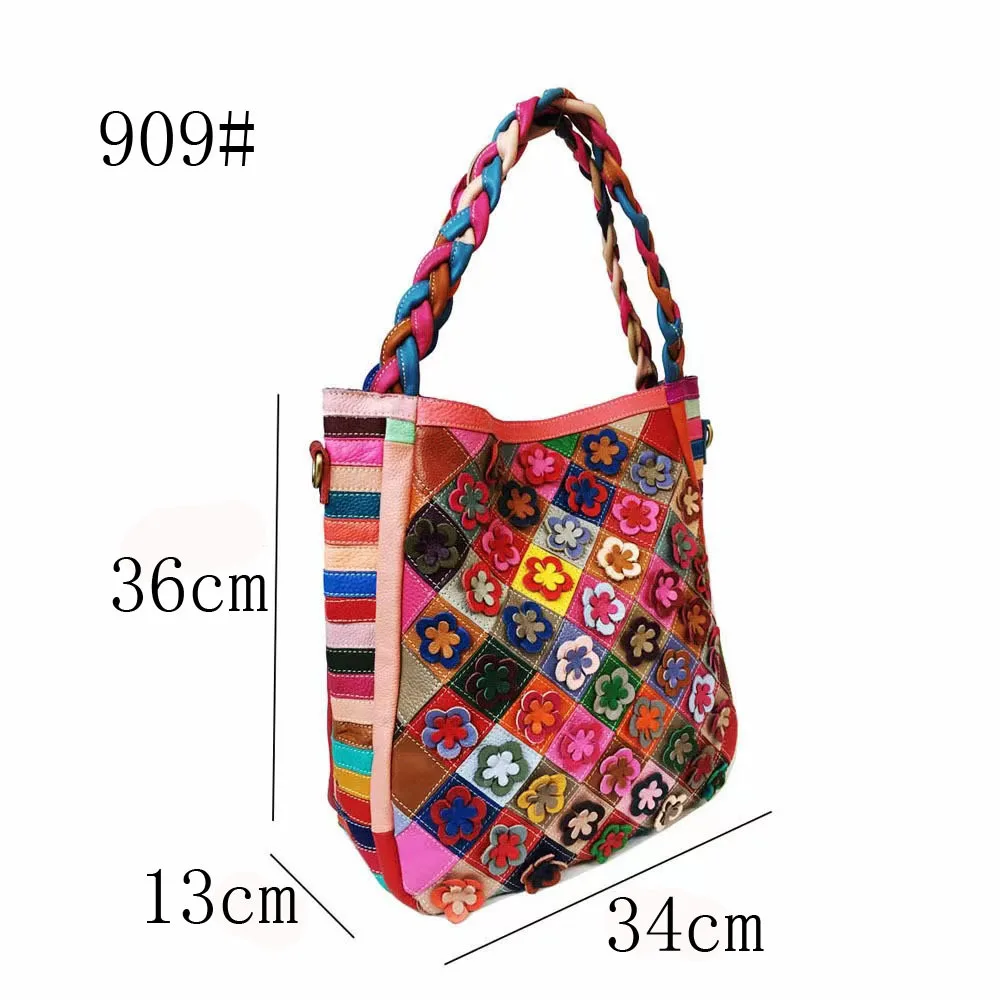 TEELYNN Vintage Gypsy Hippie Floral Multi Colored Bag Women Luxury Genuine Leather Oversized Bags Large Capacity tote handbag