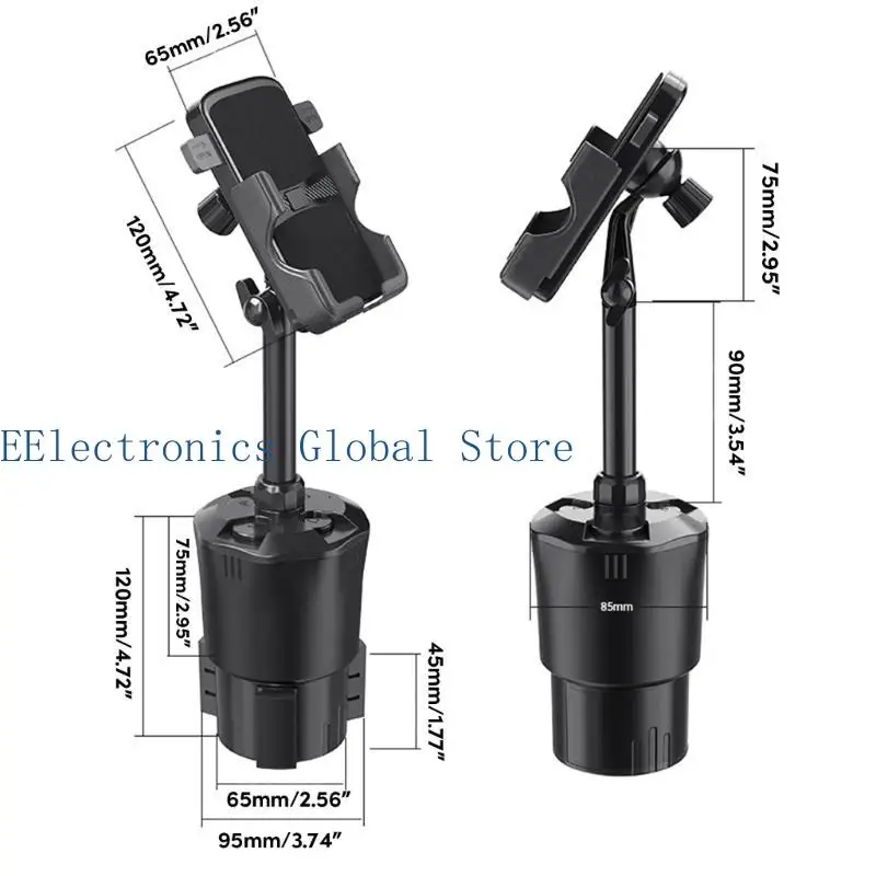 462B 2 in 1 for Car Truck Drinking Bottle Bracket Gooseneck Coffee Water Cup Holder Phone Rack Container with Adjustable Neck