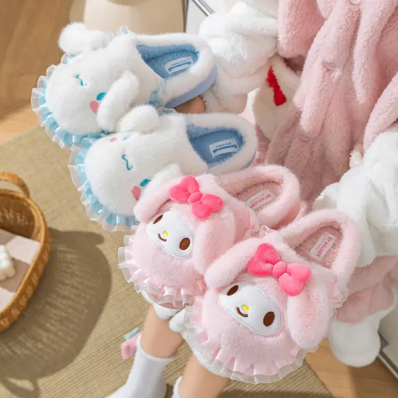 

Тапочки с героями мультфильмов Cinnamoroll Hello Kitty, мужские и женские милые креативные домашние нескользящие теплые хлопковые тапочки с мультяшным узором, подарок