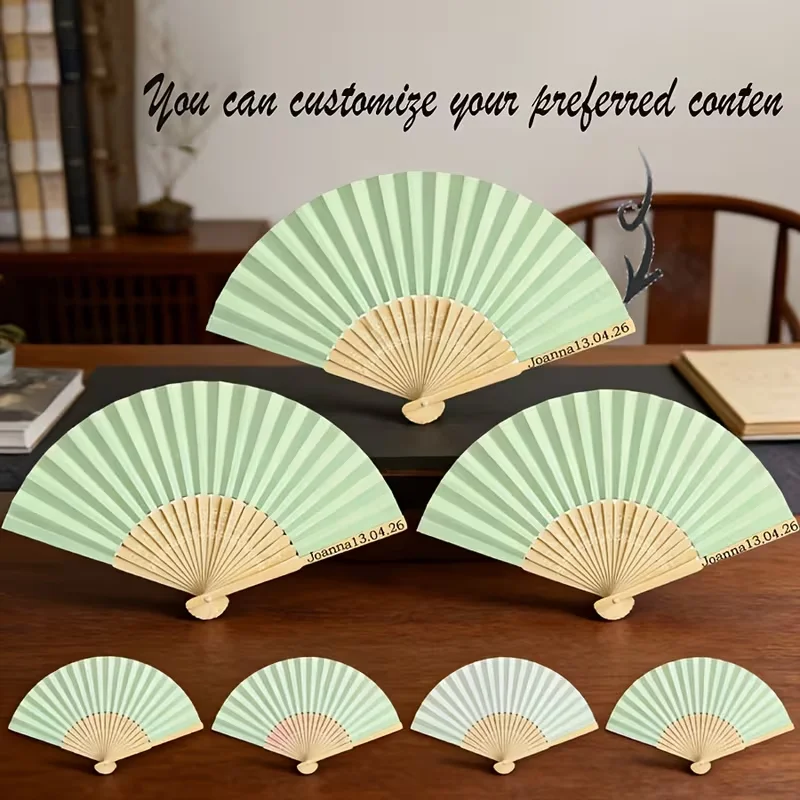 5Pcs/10pcs/20pcs/30pcs Light Green. Customize Advertising Folding Fan. Bamboo Hand-Held Folding Fan, Rural Western Wedding Fan