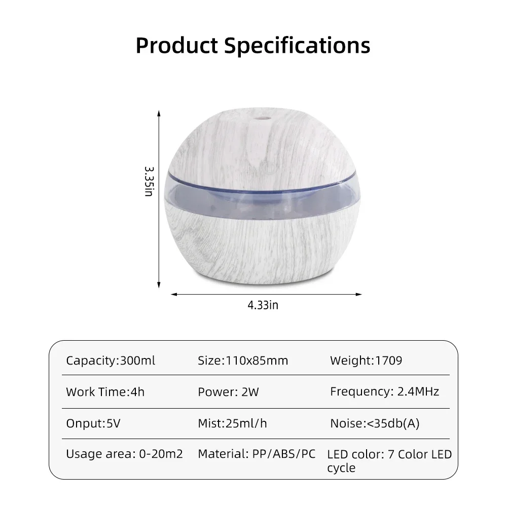مرطب بالموجات فوق الصوتية 3 في 1، موزع روائح عطرية، ضوء ليلي، 300 مل، تحكم باللمس