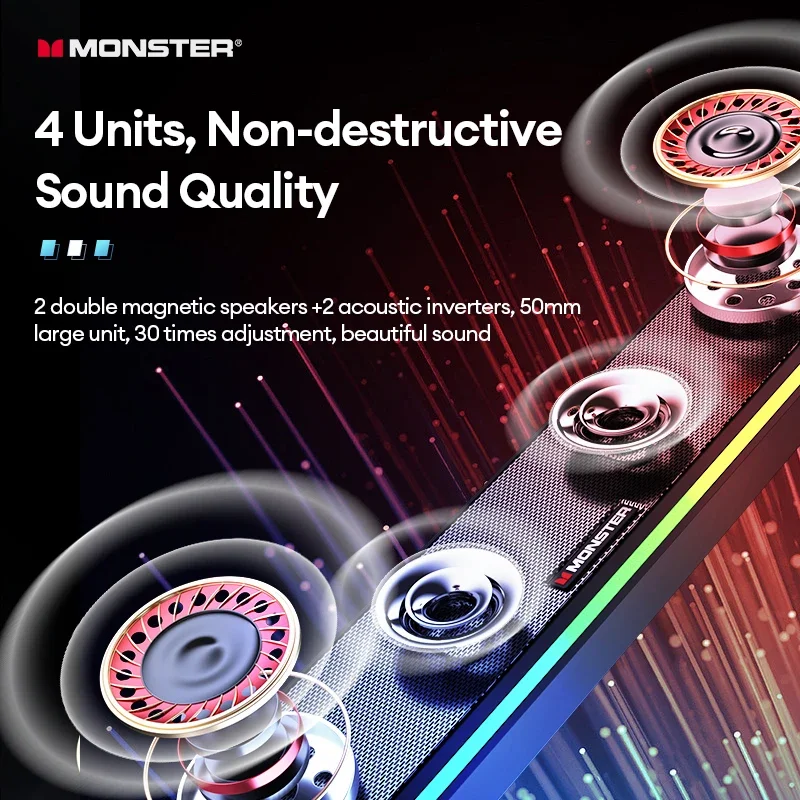 Monster G01 Bluetooth V5.2 Loudspeaker Wireless Speaker 4 Units Stereo Sound Subfoofer Portable Boombox For Gaming Movies