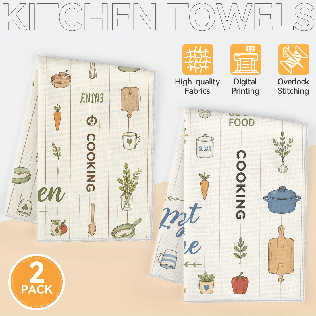 2pcs Set Kitchen Towels Retro Kitchenware DesignHand Towels Christmas Decorations For Home Noel Dish Towels Gifts