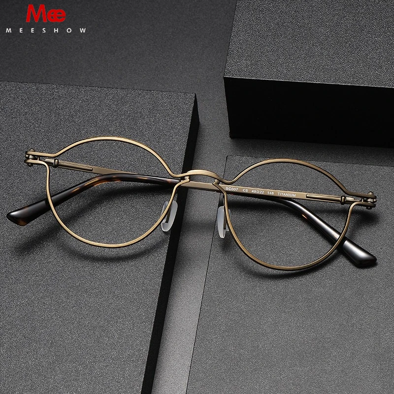 Meeshow Handmade Designe Glasses Fame Pure Titanium Oval Eyeglass Classic Italian Stylish for Men Small Face Myopia Prescription