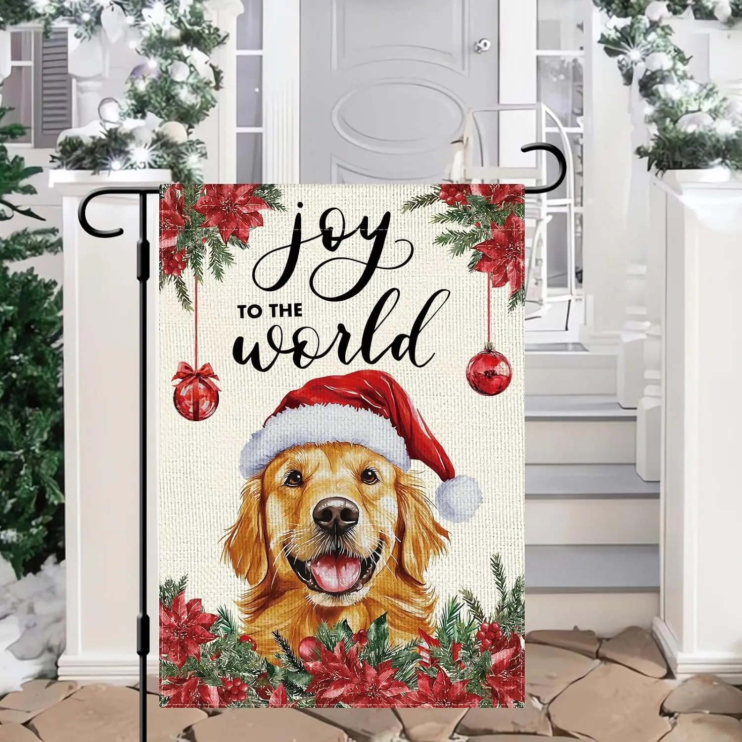 DLZDN Christmas Dog Garden Flag Joy to the World Golden Retriever Dog Flag 12×18 Inch Double Side Vertical Burlap Farmhouse  jaa