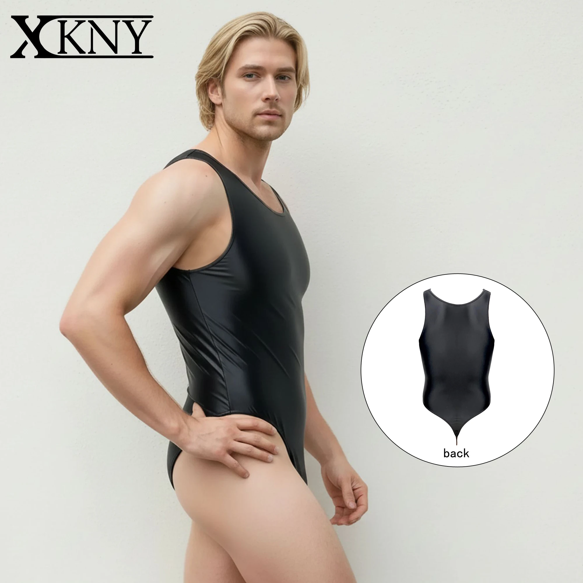 XClocKNYoung satin glossy men's swimsuit satin glossy T-shaped swimsuit yoga swimming casual silk tight fitting suit