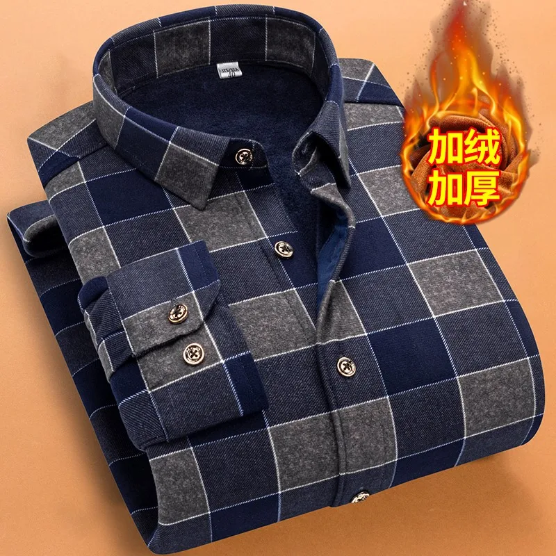 Autumn Winter New Casual Men\'s Fashion Long Sleeve Plaid Shirt Thick Warm Men\'s Casual High Quality Soft Large Size Shirt NS5825